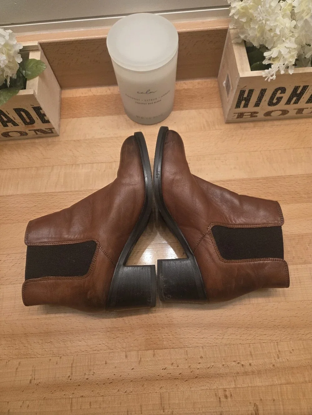 Clarks Mascarpone Bay Ankle Boots Brown Leather Block Heel Women's Size 7